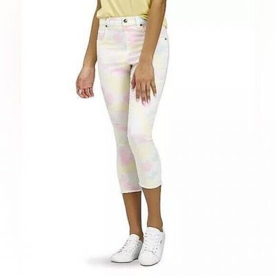 HUE Womens Modern Vapor Tie DyeDenim High Rise Capri Leggings, pants Medium